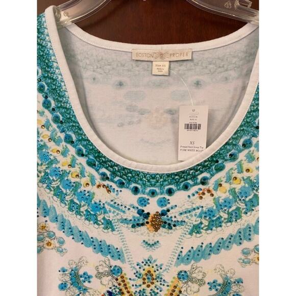Boston Proper Women’s XS Top Gorgeous White and Turquoise Beaded NWTs - Picture 8 of 8